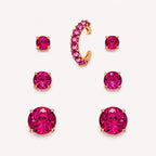 Trio Brinco zircônia Pink e piercing fake