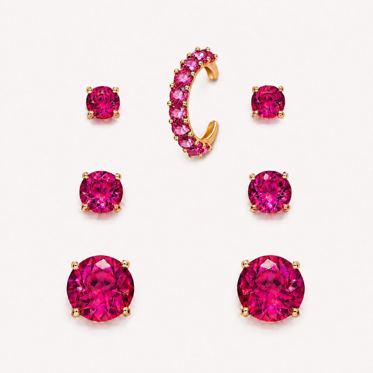 Trio Brinco zircônia Pink e piercing fake
