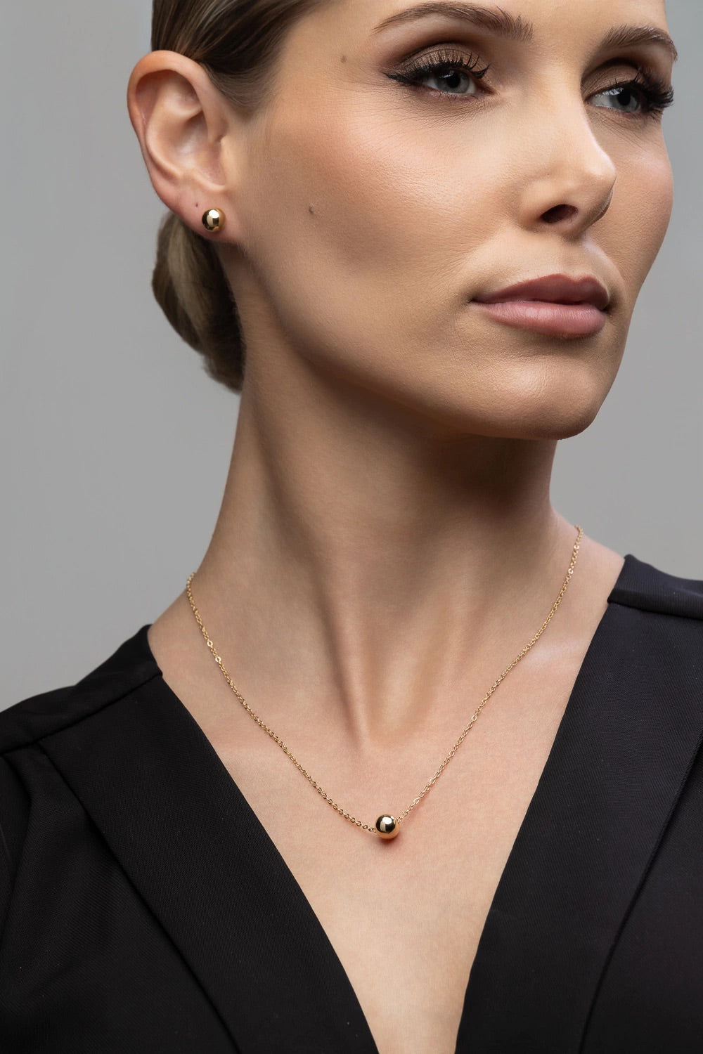 Conjunto Colar e Brinco Esfera Lisa