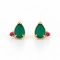 Brinco Gota Verde com Pedra Rosa