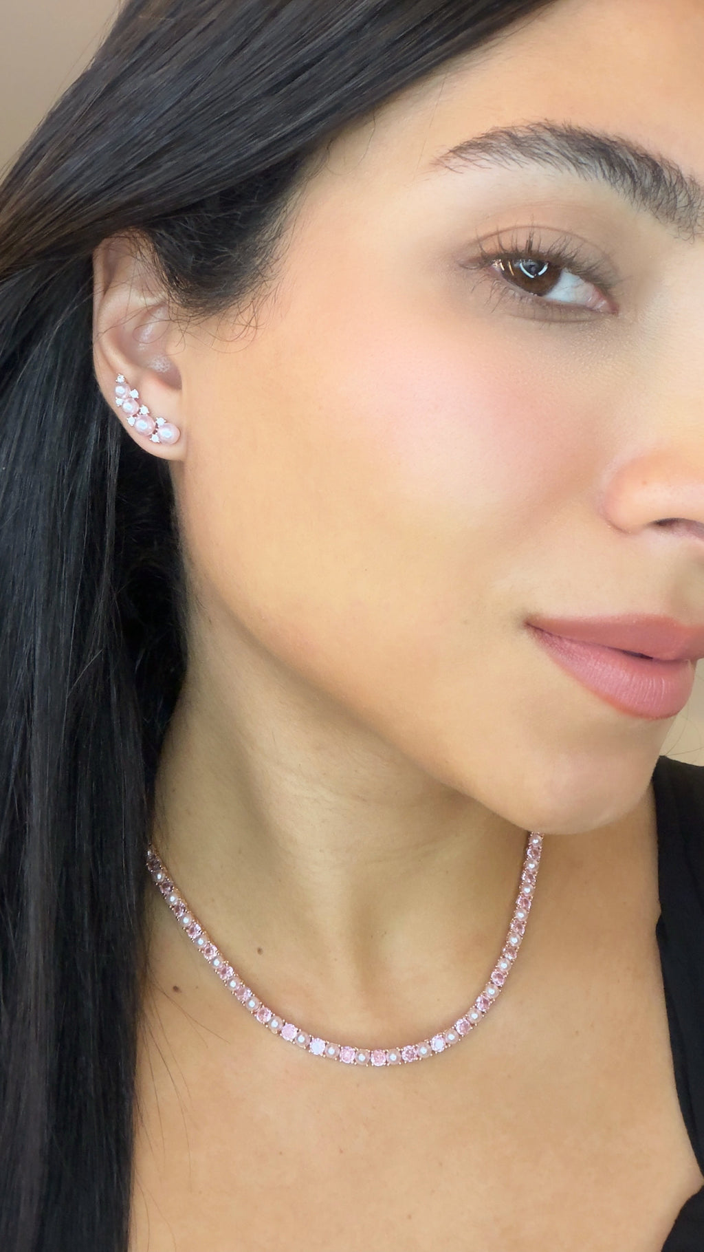 Conjunto Colar Riviera e Brinco Earcuff Pérola