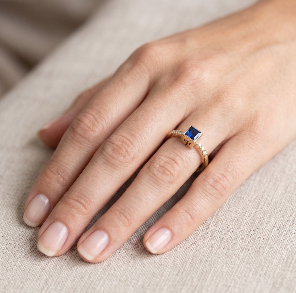 Anel Ouro 18k Pedra Zircônia Azul