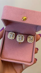Conjunto Anel e Brinco Quadrado Zirconia Cristal