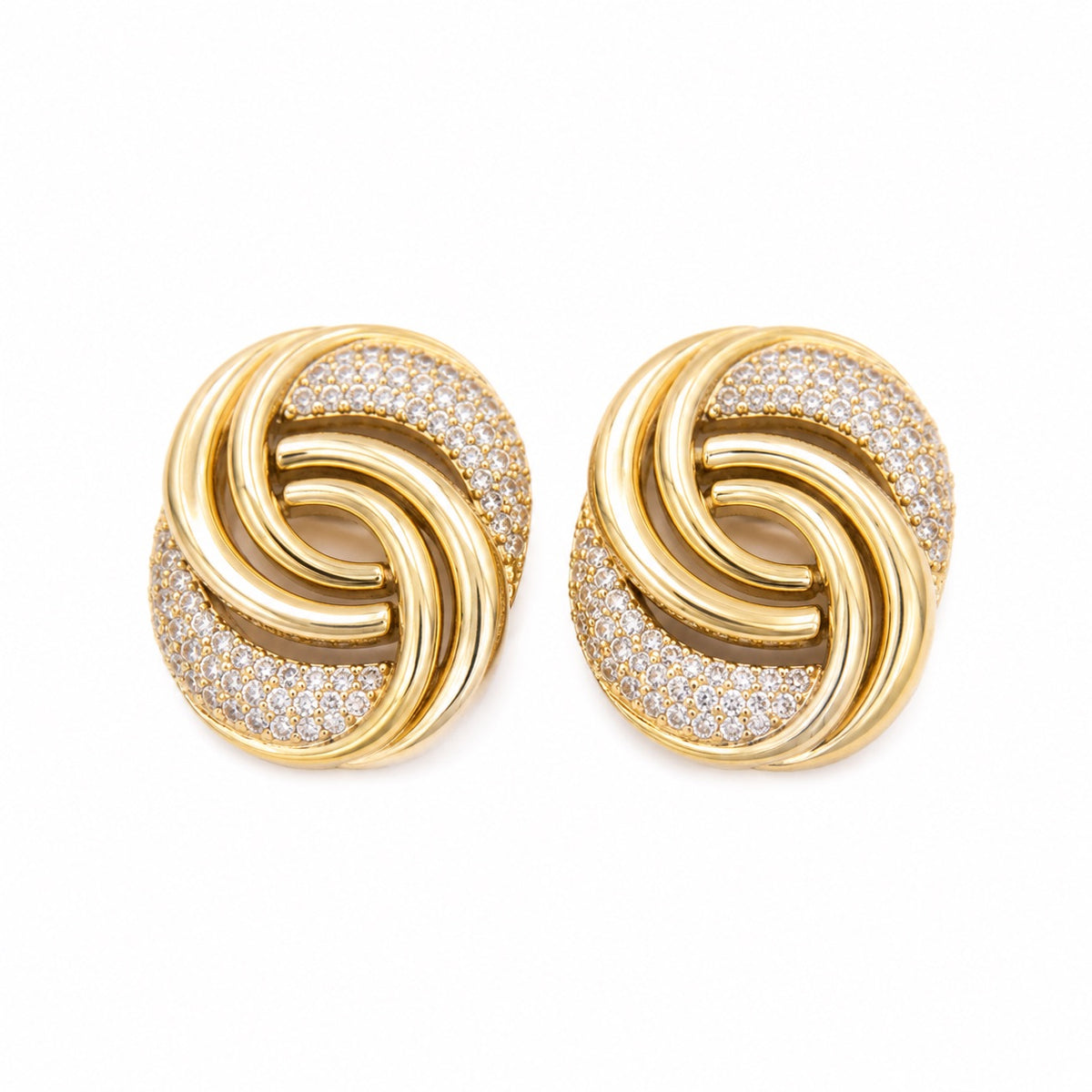 Brinco Nó Dourado Cravejado com Zircônias