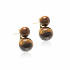 Brinco Duplo Esfera Olho de Tigre Dourado