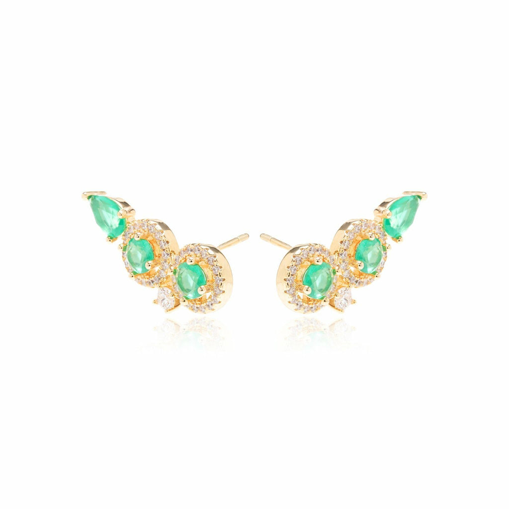 Brinco EarCuff Esmeralda e Zirconia Cristal