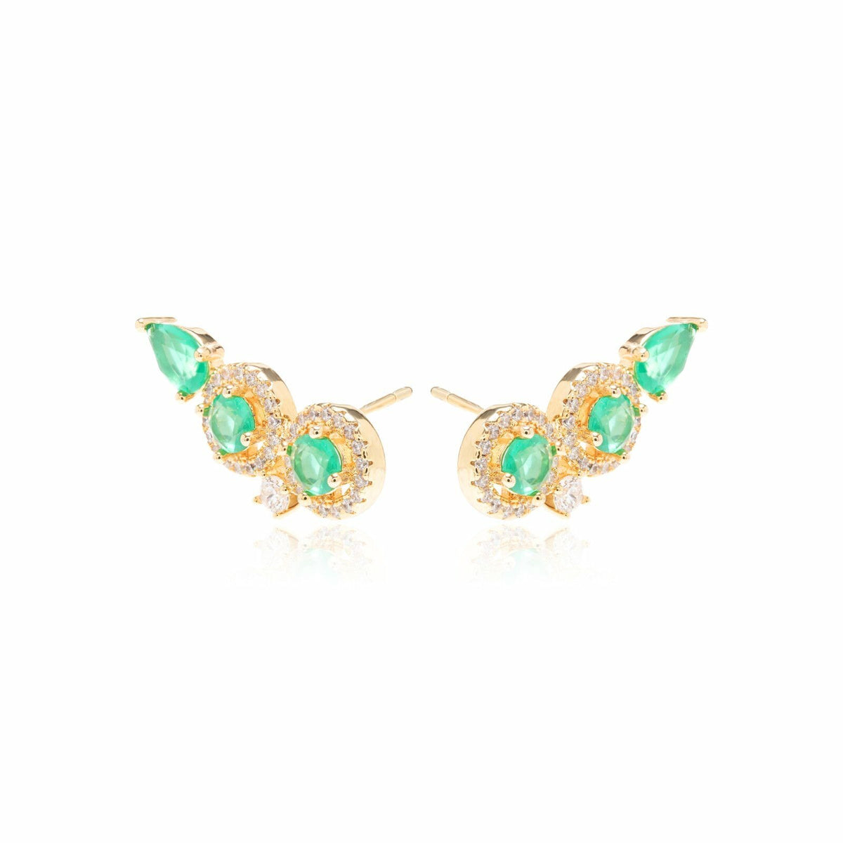 Brinco EarCuff Esmeralda e Zirconia Cristal