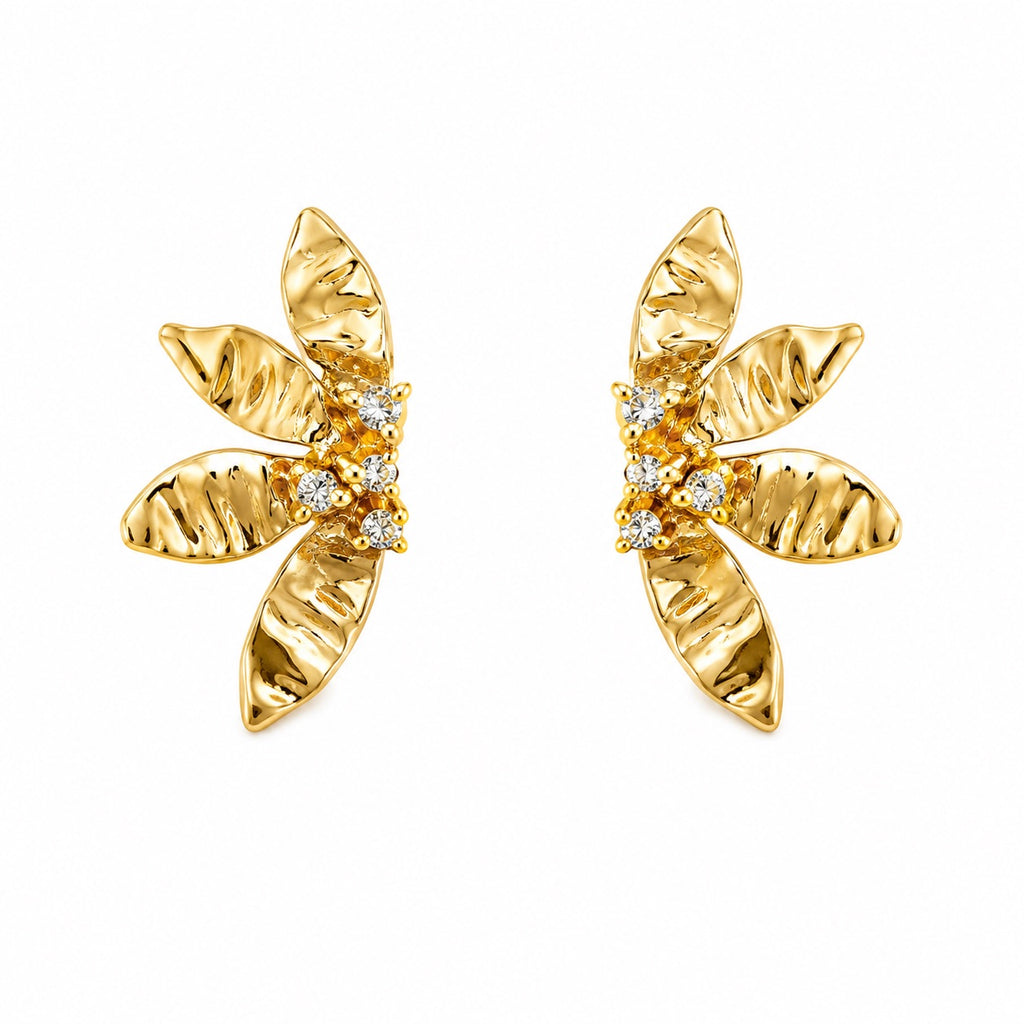 Brinco Flor Petalas Texturizadas e Zirconia