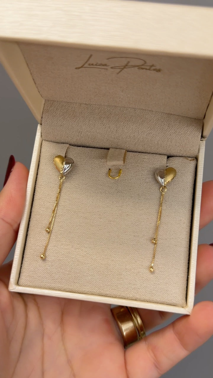 Brinco Ouro 18k Coraçao com Corrente