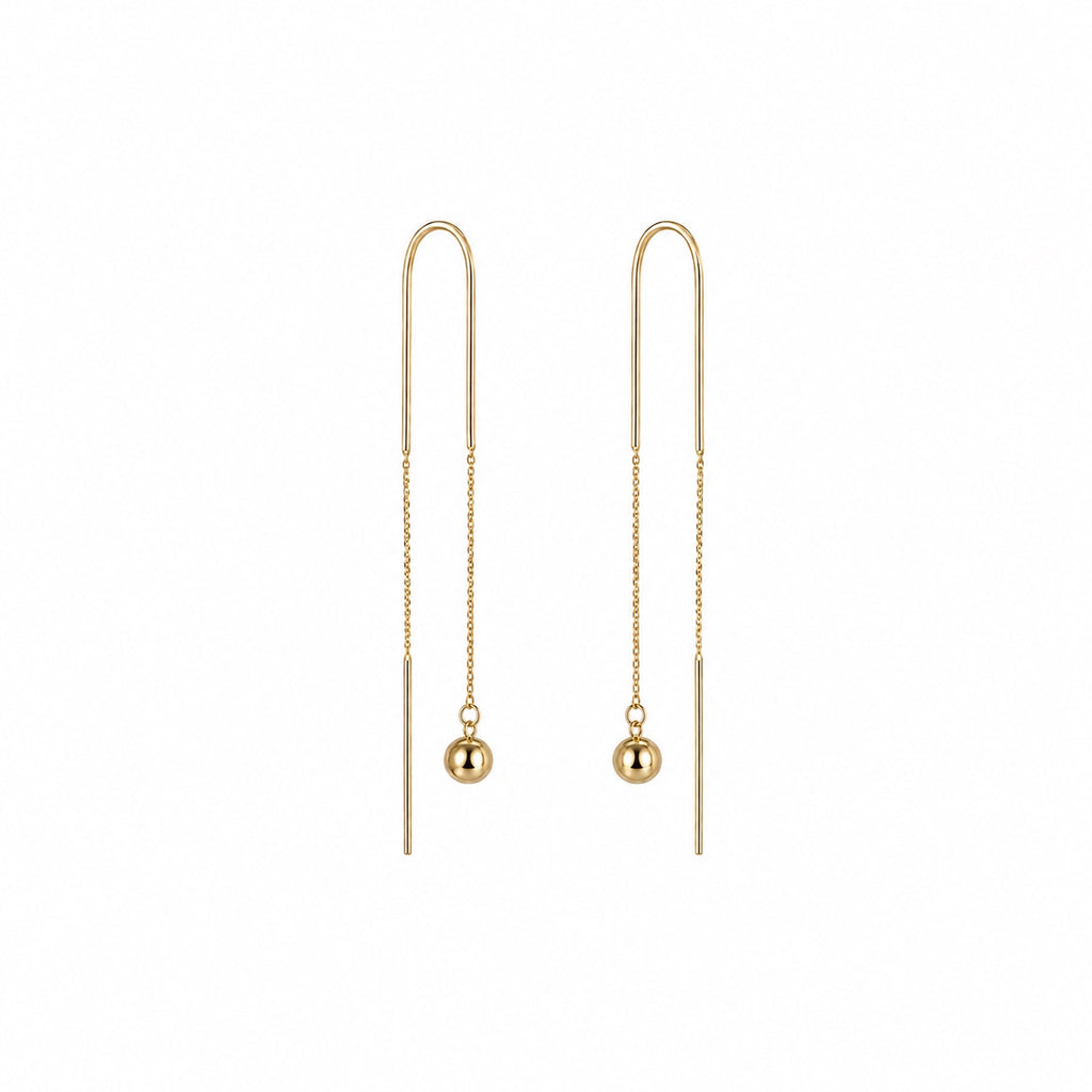 Brinco Agulha em Ouro 18k Ear Threader Corrente com Esfera