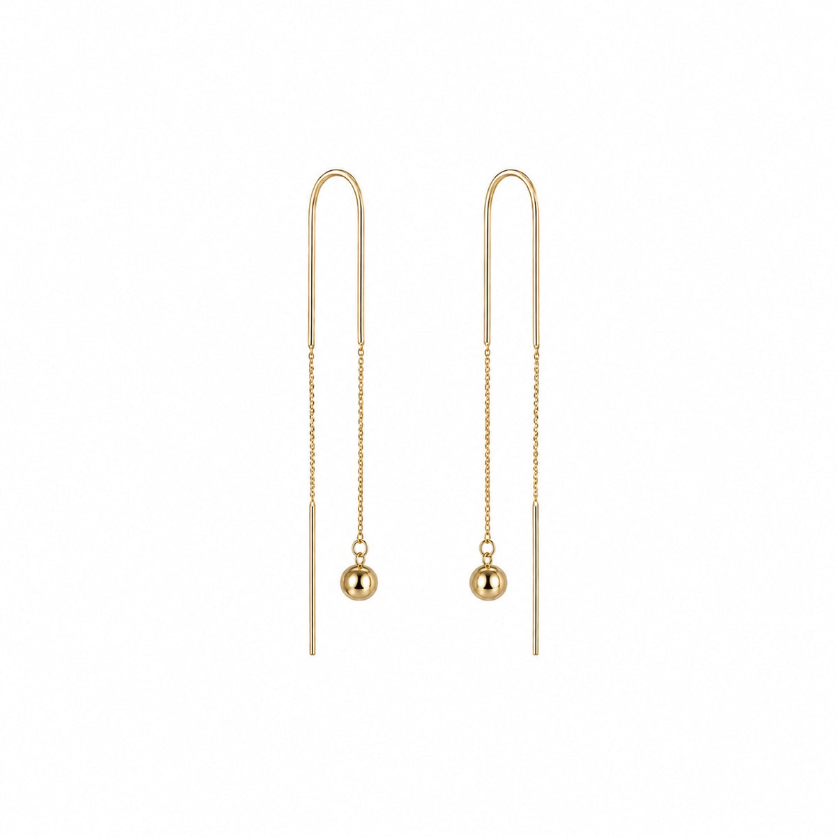 Brinco Agulha em Ouro 18k Ear Threader Corrente com Esfera