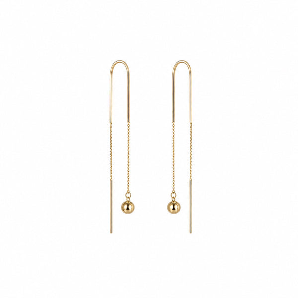 Brinco Agulha em Ouro 18k Ear Threader Corrente com Esfera