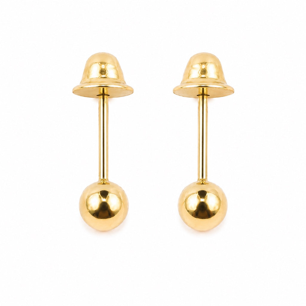 Brinco Ouro 18k Esfera com Tarraxa Baby