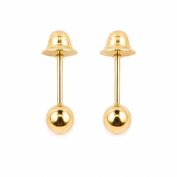 Brinco Ouro 18k Esfera com Tarraxa Baby