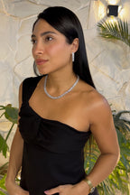 Conjunto Colar Riviera e Brinco Zirconia Cristal Baguete