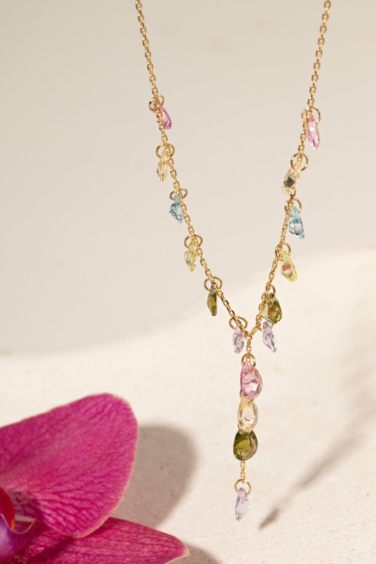 Colar Gravatinha Gotas Zircônias Coloridas