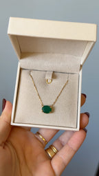 Colar Ouro em 18k com Pedra Natural Ágata Verde