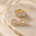 Conjunto Anel e Brinco Quadrado Zirconia Cristal
