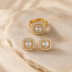 Conjunto Anel e Brinco Quadrado Zirconia Cristal