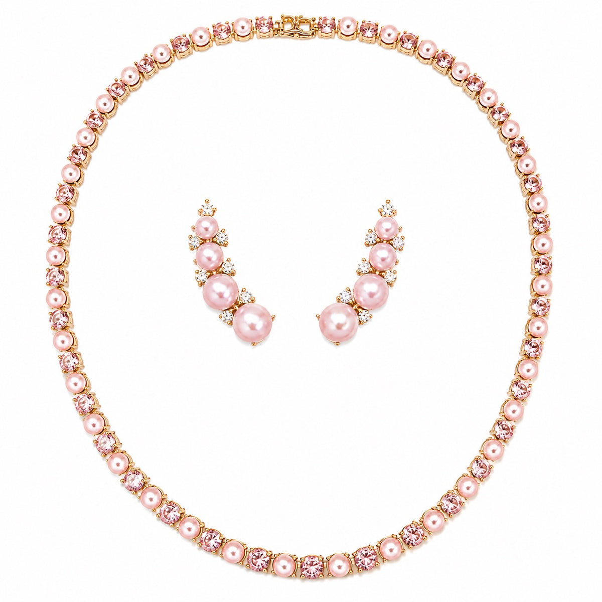 Conjunto Colar Riviera e Brinco Earcuff Pérola