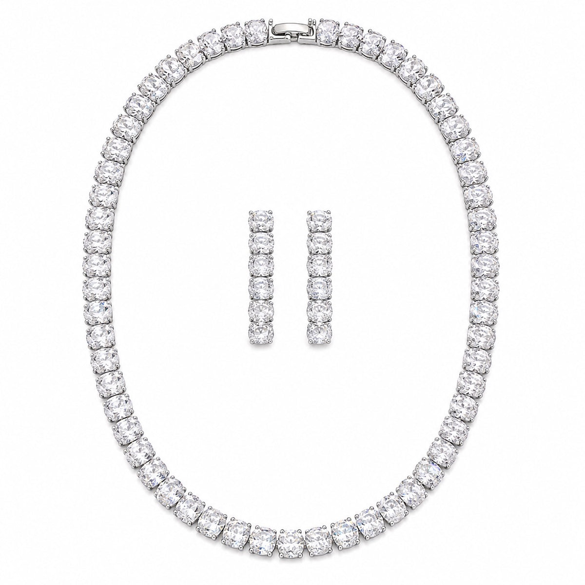 Conjunto Colar Riviera e Brinco Zirconia Cristal Baguete
