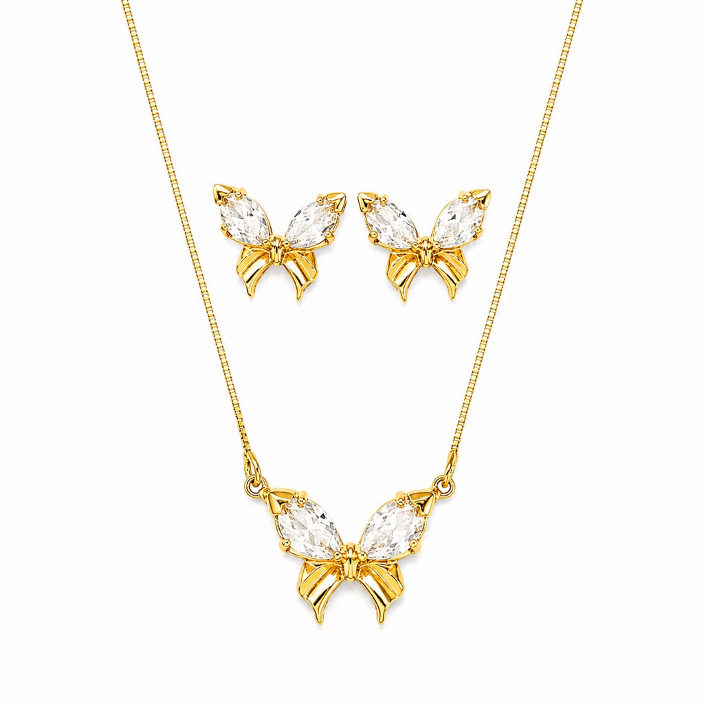 Conjunto Colar e Brinco Borboleta Zircônia Cristal