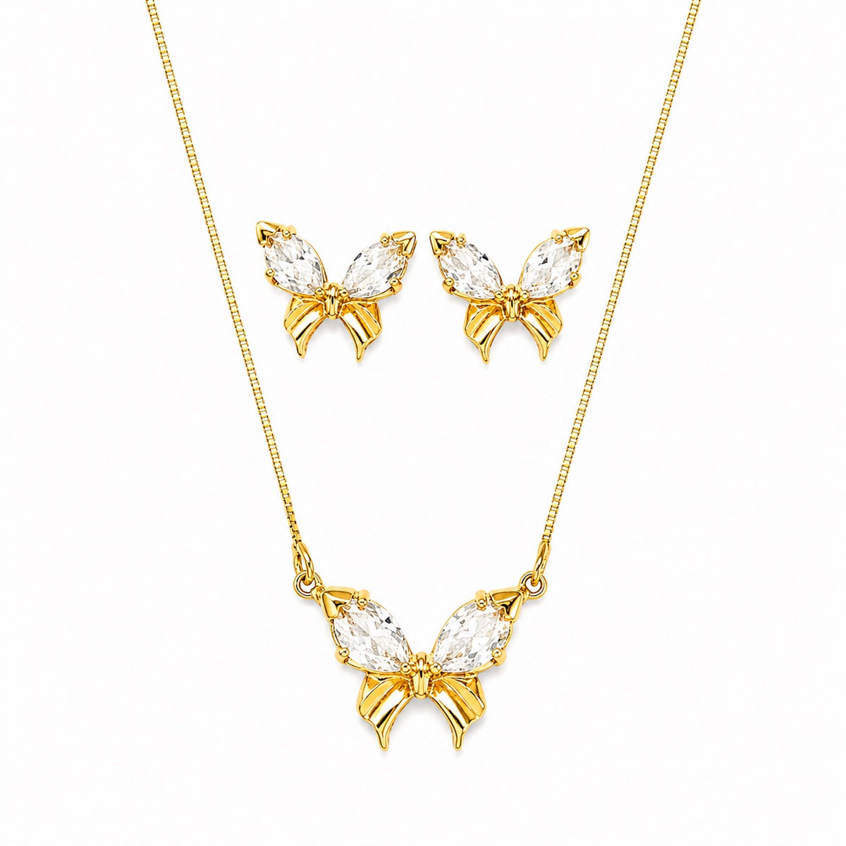 Conjunto Colar e Brinco Borboleta Zircônia Cristal