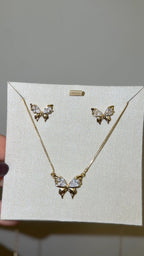 Conjunto Colar e Brinco Borboleta Zircônia Cristal