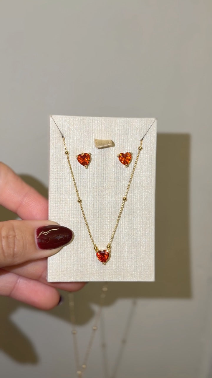 Conjunto Colar e Brinco Coração Aperol