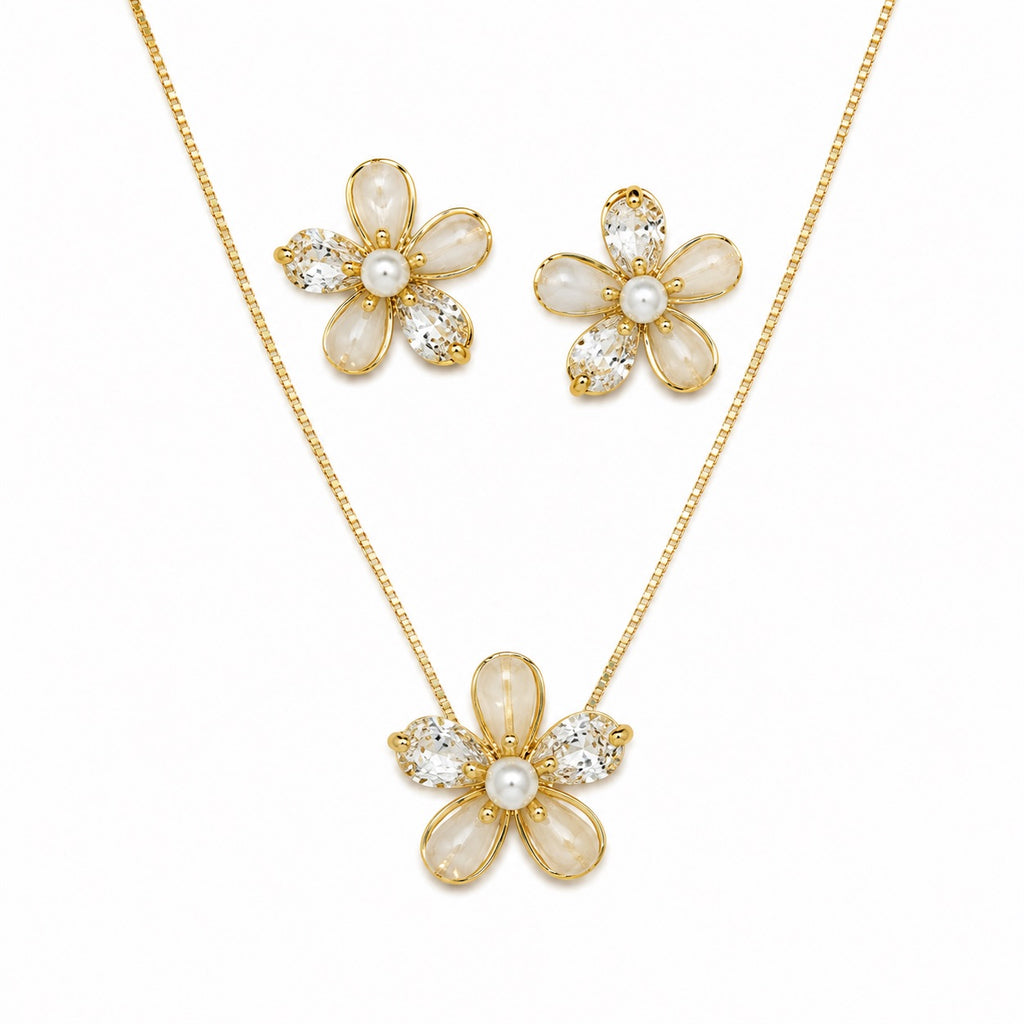 Conjunto Colar e Brinco Flor