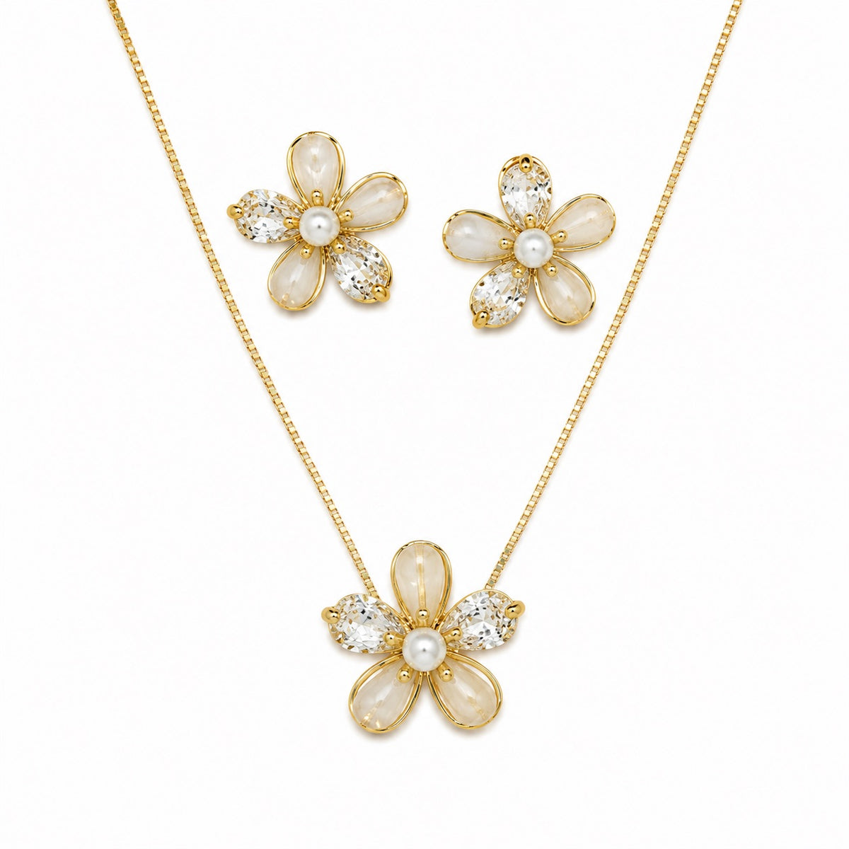 Conjunto Colar e Brinco Flor