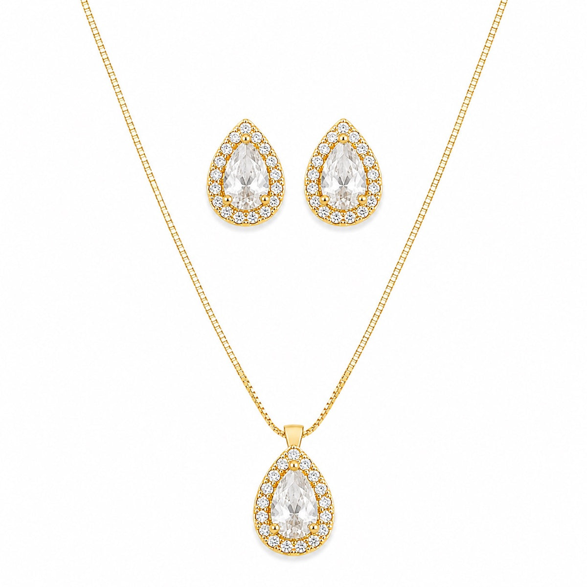 Conjunto Colar e Brinco Gota Zircônia Cristal