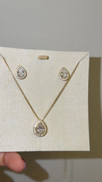 Conjunto Colar e Brinco Gota Zircônia Cristal