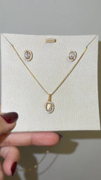 Conjunto Colar e Brinco Oval Zircônia Cristal