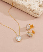 Conjunto Colar e Brinco Oval Zircônia Cristal