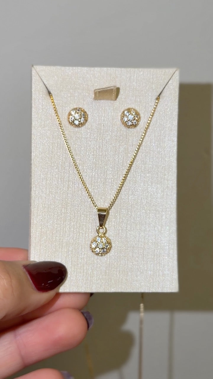 Conjunto Colar e Brinco Ponto de Luz Redondo