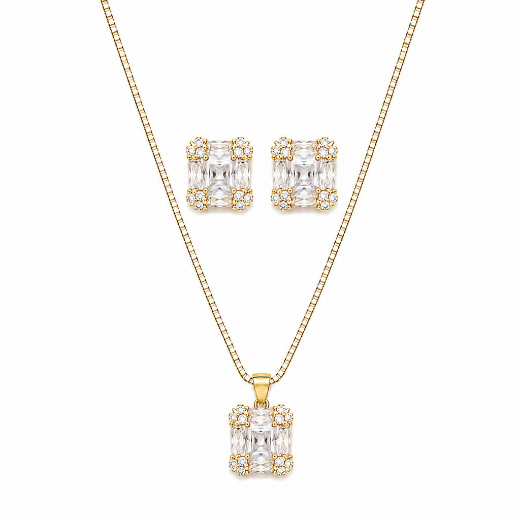 Conjunto Colar e Brinco Quadrado Grande
