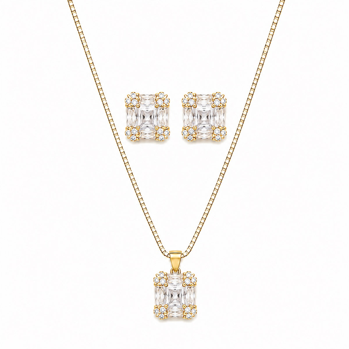 Conjunto Colar e Brinco Quadrado Grande