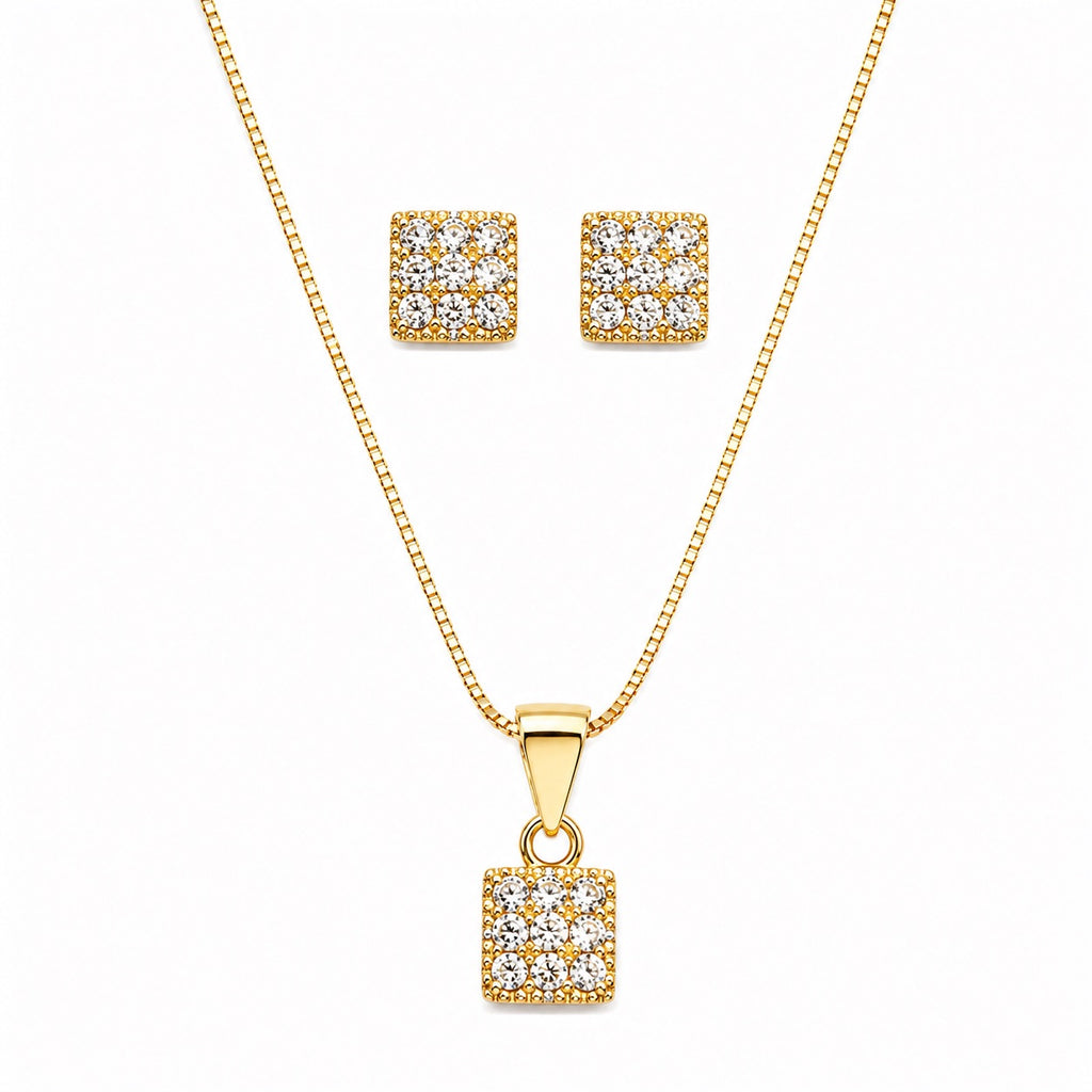 Conjunto Colar e Brinco Quadrado Zircônia