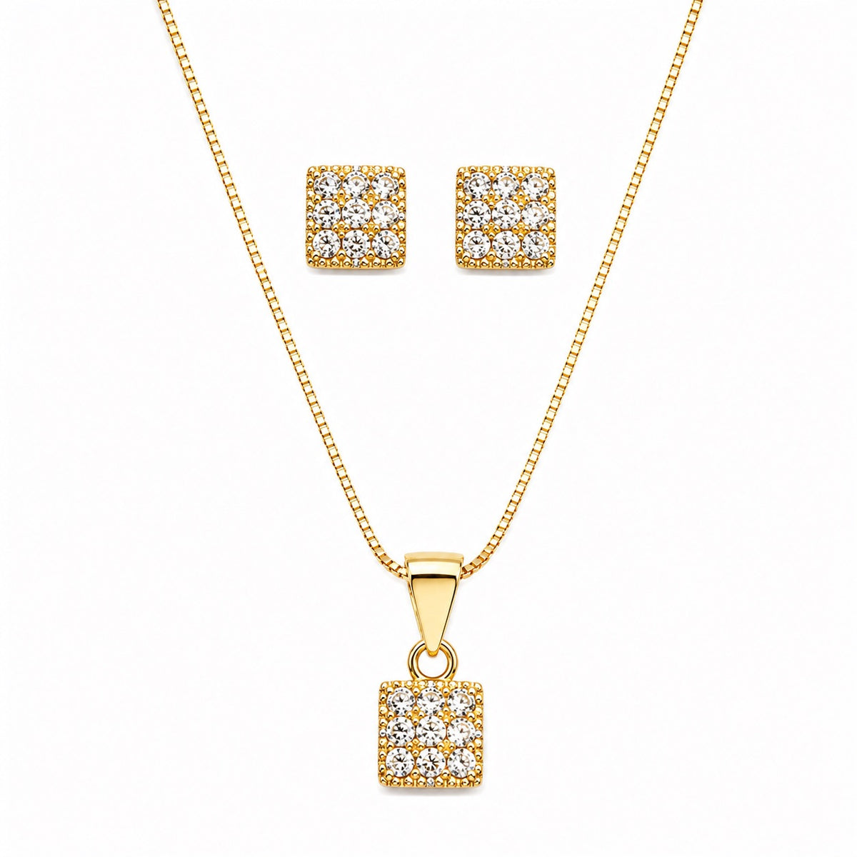 Conjunto Colar e Brinco Quadrado Zircônia