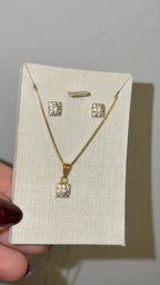 Conjunto Colar e Brinco Quadrado Zircônia
