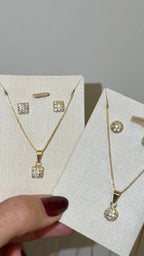 Conjunto Colar e Brinco Quadrado Zircônia
