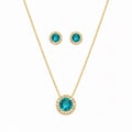 Conjunto Colar e Brinco Redondo Azul Turquesa Cravejado