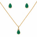Conjunto Ouro 18k Colar e Brinco Gota Pedra Natural Ágata Verde