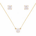 Conjunto Ouro 18k Colar e Brinco Ponto de Luz Zirconia