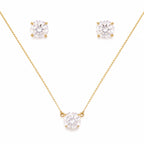 Conjunto Ouro 18k Colar e Brinco Ponto de Luz Zirconia