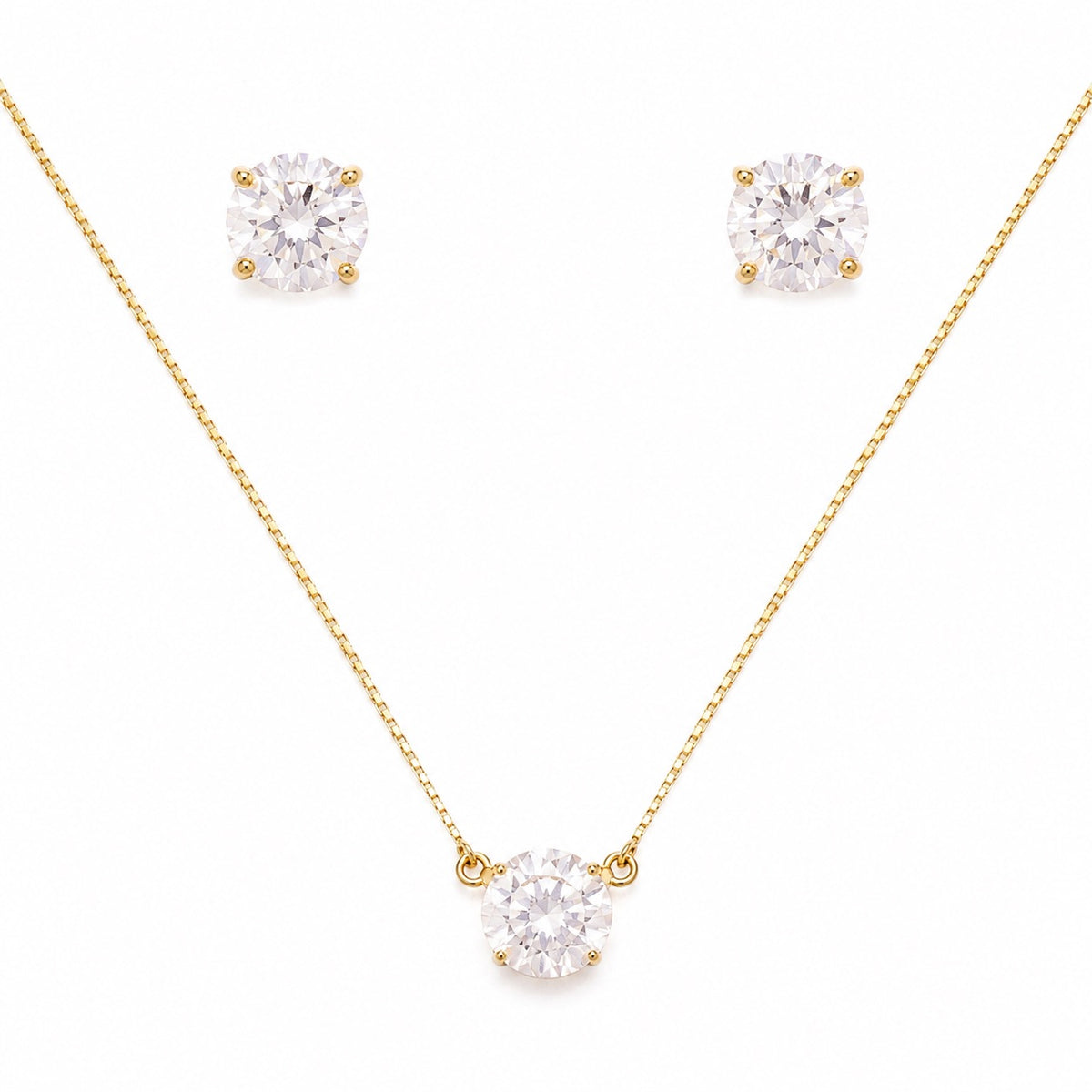 Conjunto Ouro 18k Colar e Brinco Ponto de Luz Zirconia