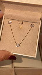 Conjunto Ouro 18k Colar e Brinco Ponto de Luz Zirconia