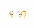 Brinco Ear Cuff Pérola e Pedra Pink