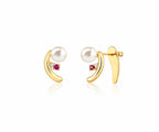 Brinco Ear Cuff Pérola e Pedra Pink
